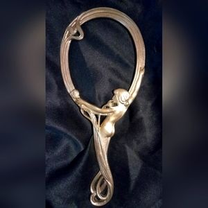 Art nouveau brass hand mirror